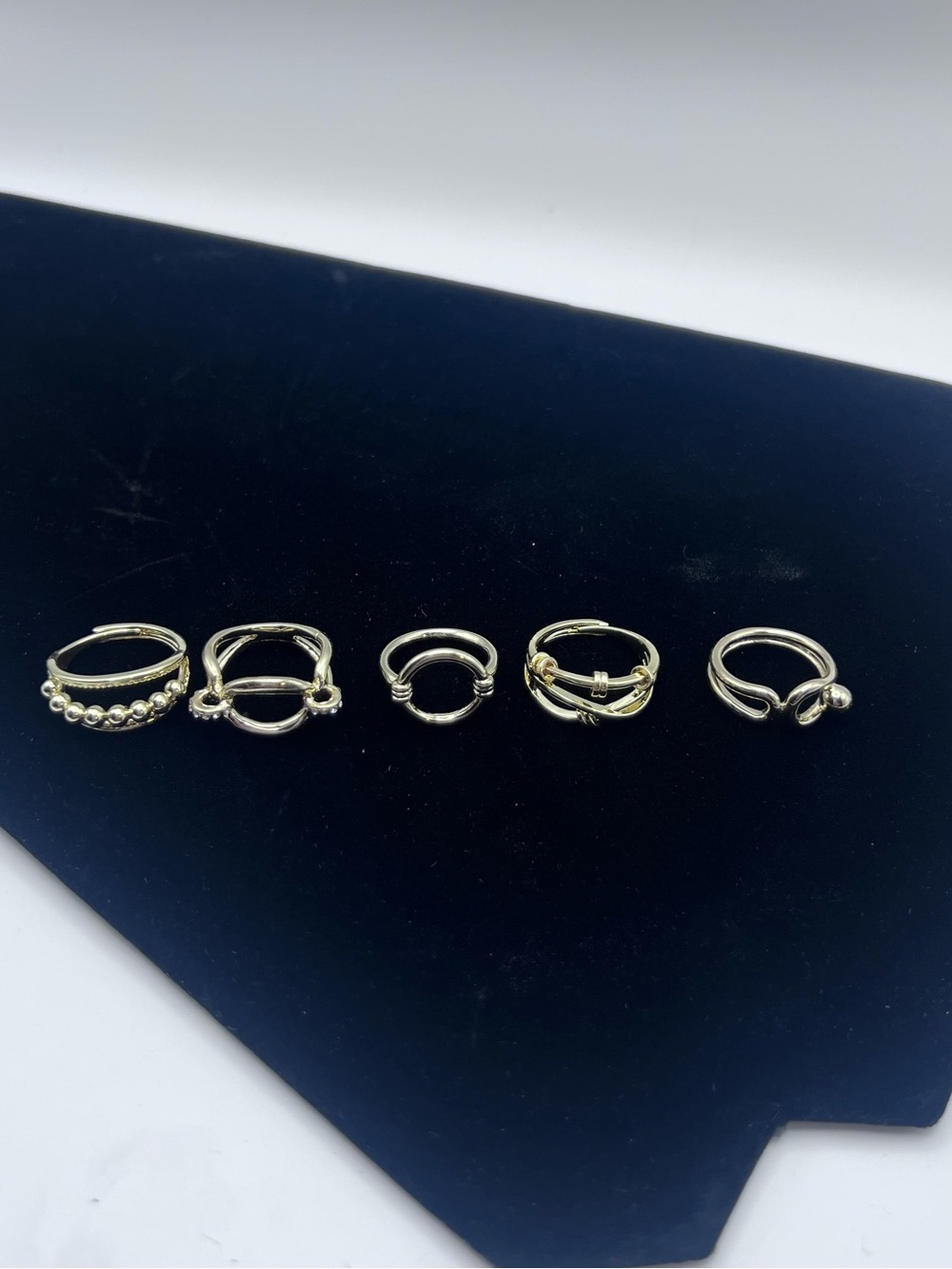Lot of 5 Gold Tone Statement Rings Openwork Geometric Beaded Mixed Designs